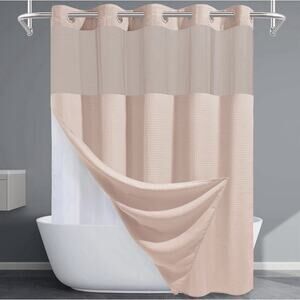 EUTXL Fabric No-Hook Shower Curtain with Snap-In Liner New Blush Pink (01)